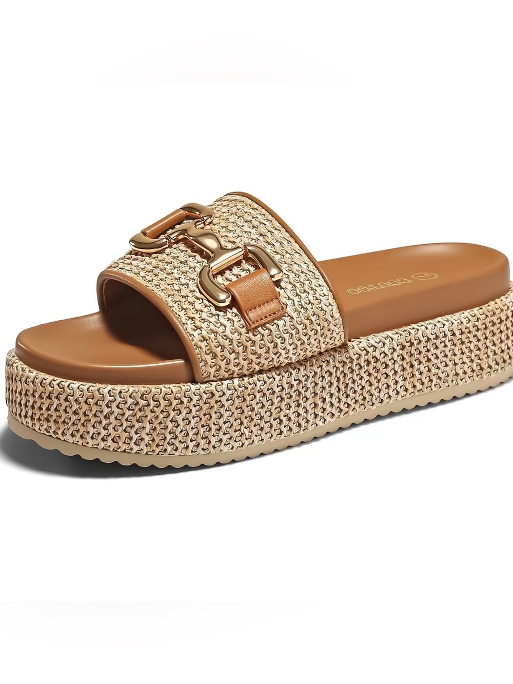 Platform  Slide Sandals with Gold Buckle Sz 7